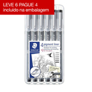 STAEDTLER Canetas de Traço Fino, Delineador de Pigmento, Tamanhos de Pontas Variados, Corpo Cinzento, Tinta Preta, Pack 6 Unidades
