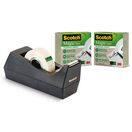 Scotch Dispensador de fita de secretária C38, preto, com fita transparente Magic™ ''Uma escolha mais ecológica'', 19 mm x 33 m, embalagem de 3
