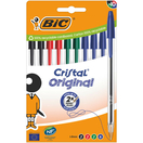 BIC Esferográfica Cristal® Stick, Ponta Média de 1 mm, Corpo Transparente, Tinta de Várias Cores: Preto, Azul, Vermelho e Verde