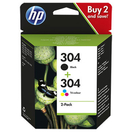 HP Tinteiro Original 304, Preto e Tricolor (Amarelo, Magenta e Azul), Embalagem Dupla, 3JB05AE