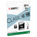 EMTEC Cartão de Memória microSDXC™ Classic Class 10, 64 GB, 20 Mbps Velocidade Leitura, com Adaptador