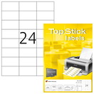 TOPSTICK Etiquetas Multiusos para Impressoras Laser e Jato de Tinta, 24 Etiquetas por Folha, 70 x 37 mm, Branco, 100 Folhas