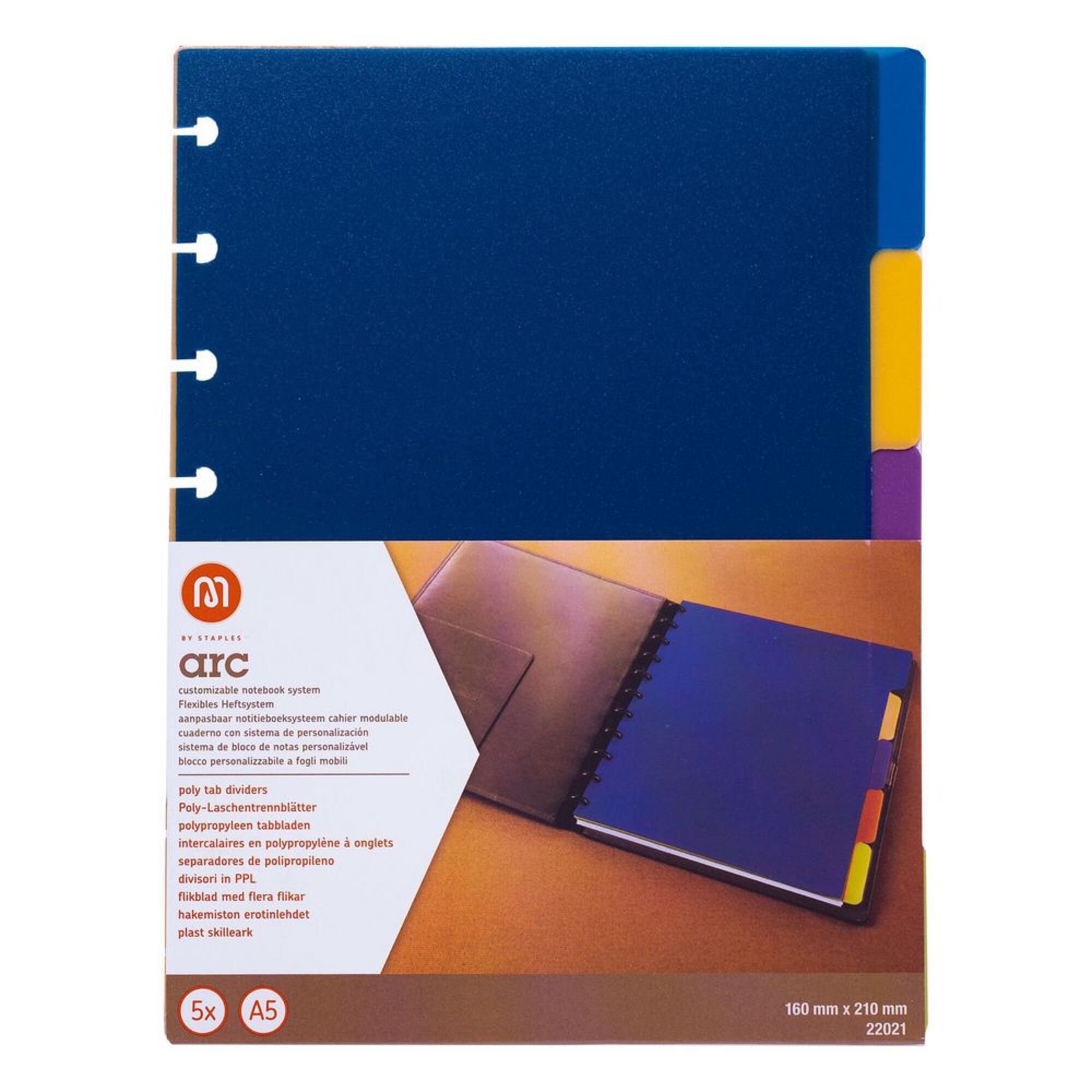 M By Staples Separador Arc Caderno Inteligente A5 Polipropileno 5 Secções A5 Cores Sortidas 3640