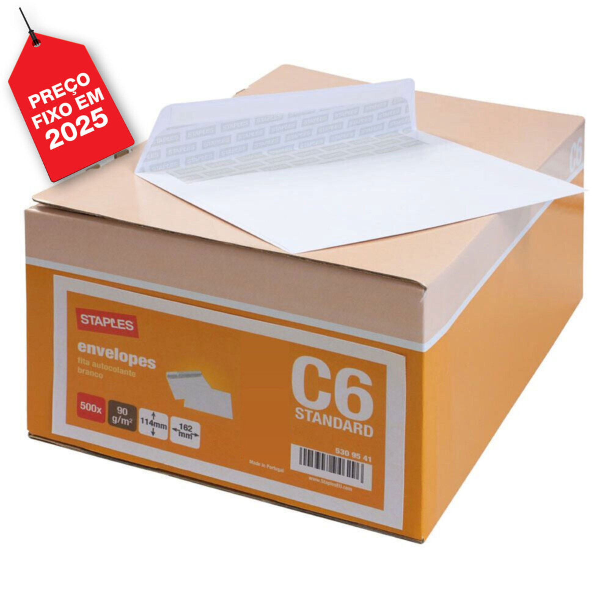 Staples Envelope Comercial, International C6, 114 x 162 mm, Autocolante