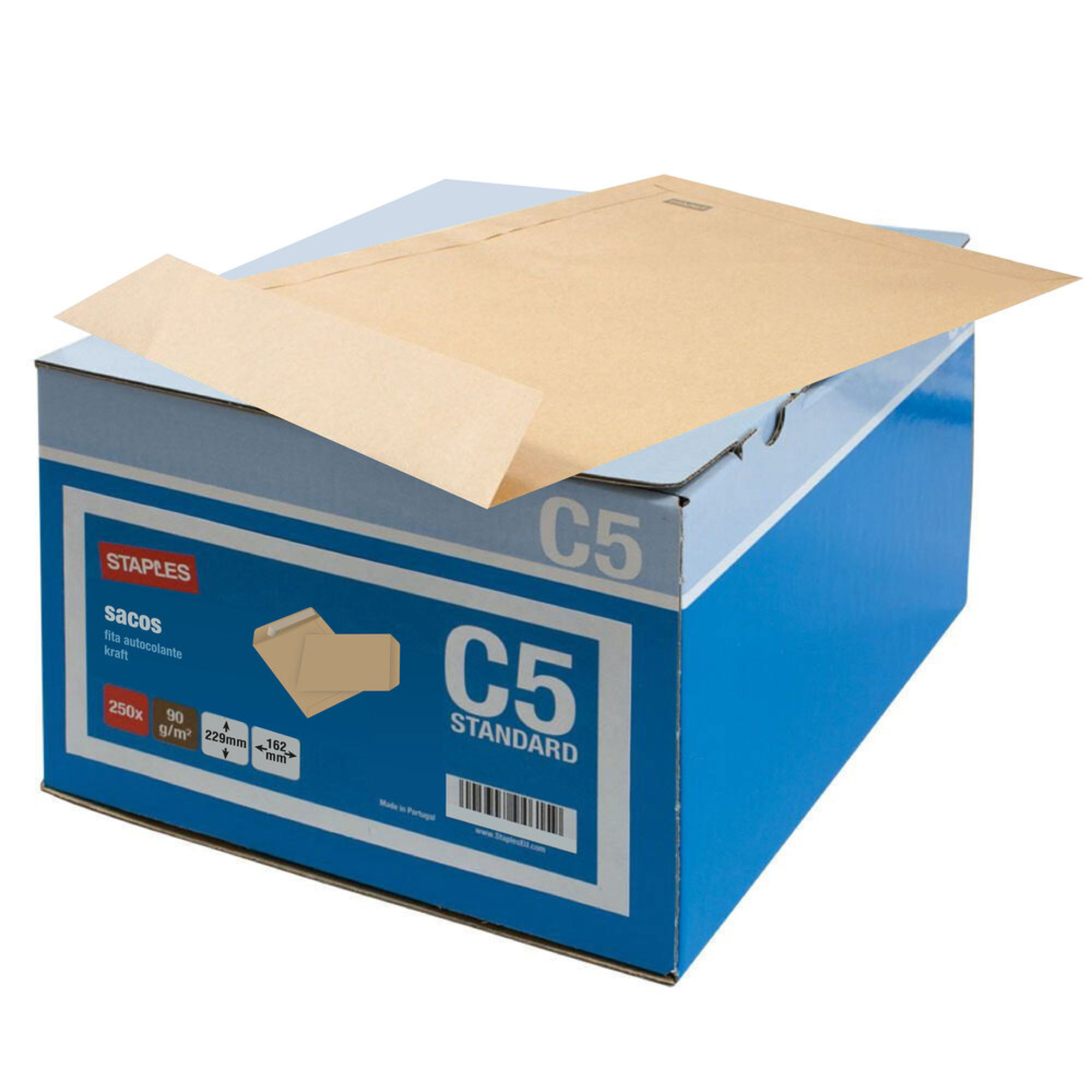 Staples Envelope Saco Simply, C5, Retirar e Fechar, Papel, Kraft