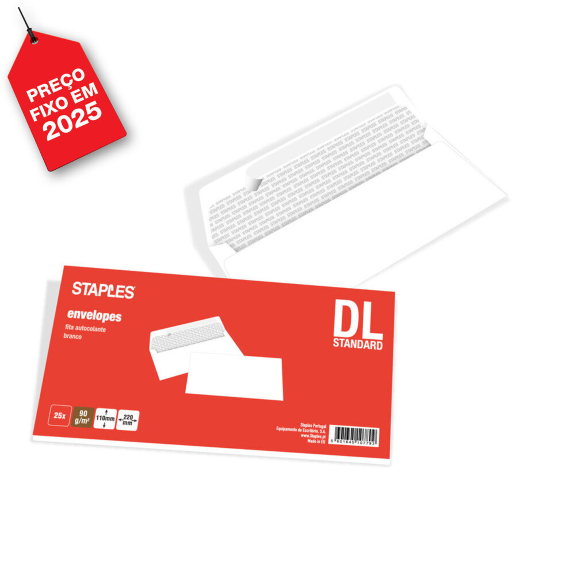 Staples Envelope Comercial, International DL, 110 x 220 mm, Autocolante