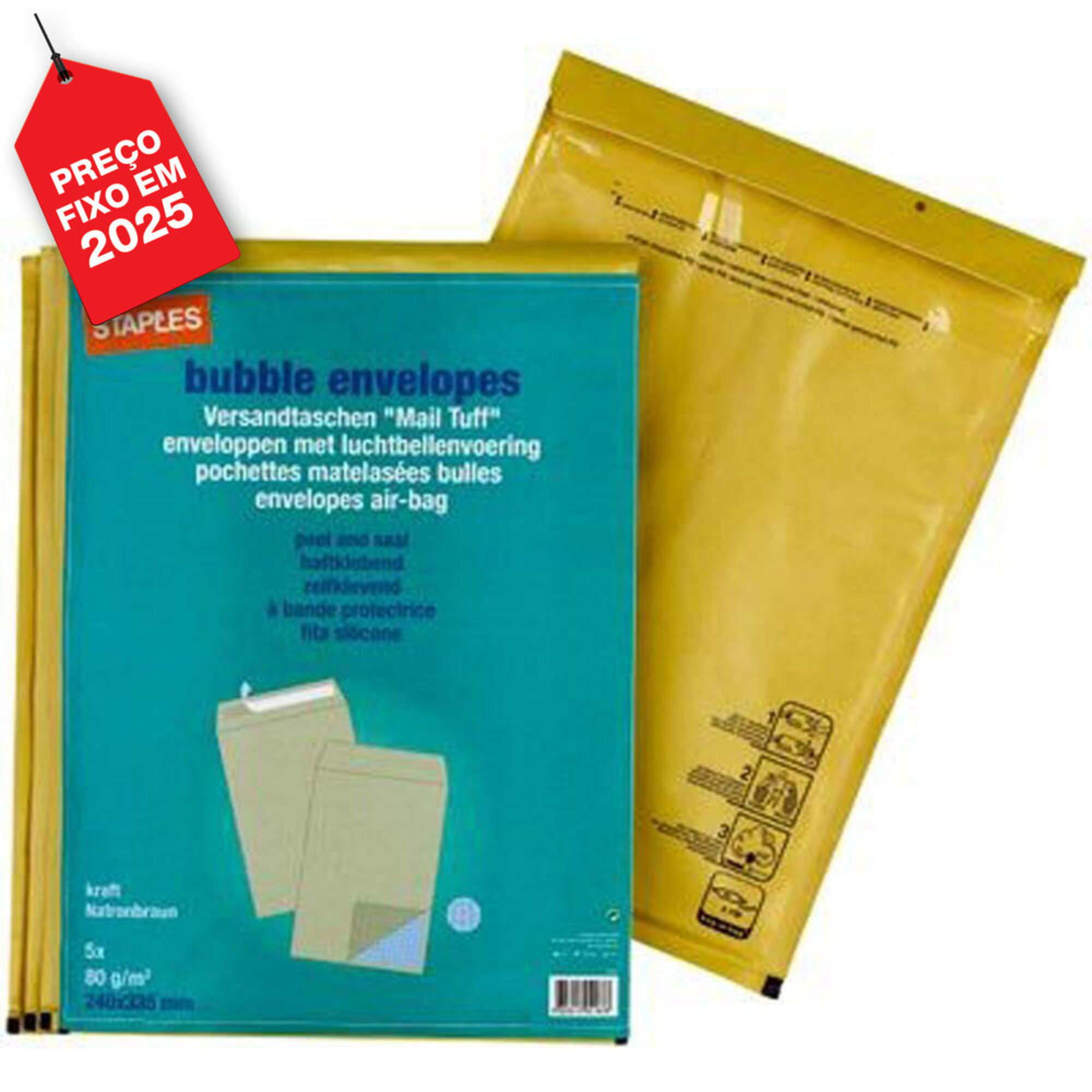 Staples Envelope de Bolhas, 335 mm, Autocolante, Kraft 709462 em corporate.staples.pt.