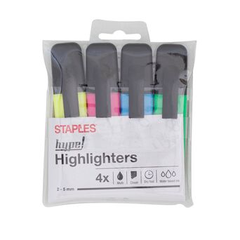 Staples Marcador Plano Hype, Ponta Biselada 5 mm, Cores Sortidas, Pack 4 Unidades