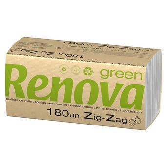 Renova Toalhas de Mão Zig-Zag Green Zig-Zag, 2 Camadas, 180 Folhas, Dobra em Z, 220 mm, Branco, Pack 10 Unidades