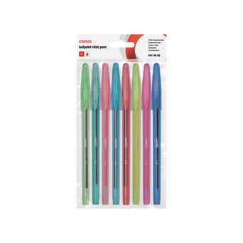 Staples Esferográfica, Ponta Grande de 1 mm, Corpo em Várias Cores, Tinta de Várias Cores, Pack 8 Unidades