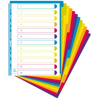 EXACOMPTA Campus, Separador em Branco, Polipropileno, 12 Secções, A4+, Várias Cores Transparentes