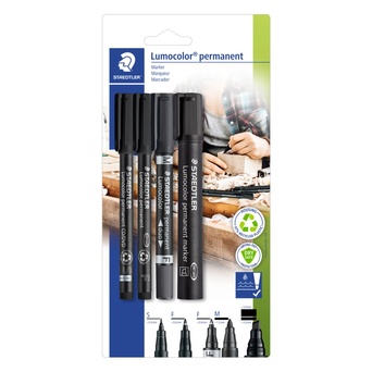 STAEDTLER Marcador Permanente Lumocolor, Tinta Líquida, Preto, Embalagem 4 Unidades