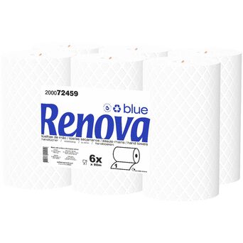 Renova Rolo Toalhas de Mão Blue, 80 m, 1 Folha, Branco, Pack 6 Rolos