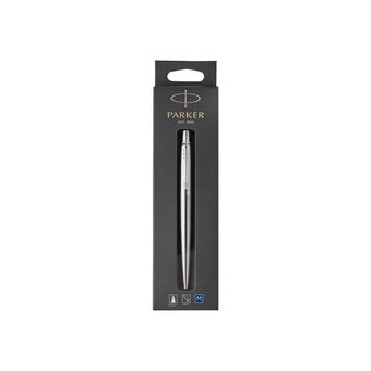 PARKER Esferográfica Retrátil Jotter, Ponta Média, Corpo em Aço Inoxidável com Corte Cromado, Tinta Azul