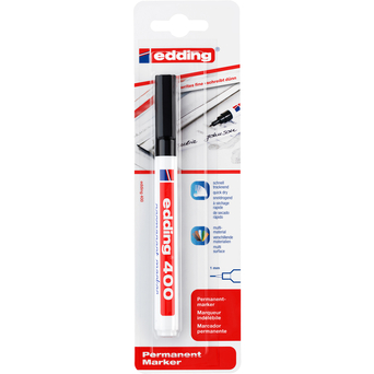 edding Marcador Permanente 400, Ponta Redonda 1 mm, Tecnologia de tinta líquida, Preto