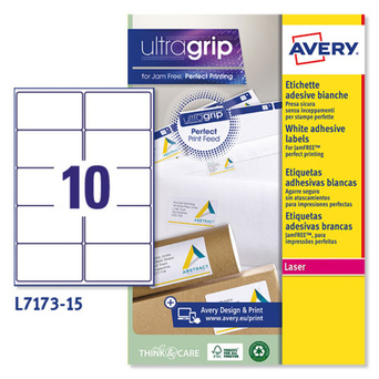 AVERY Etiquetas de Morada para Impressoras Laser, 99,1 x 57 mm, 15 Folhas, 10 Etiquetas por Folha, Autocolante, Branco