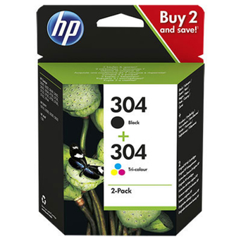 HP Tinteiro Original 304, Preto e Tricolor (Amarelo, Magenta e Azul), Embalagem Dupla, 3JB05AE