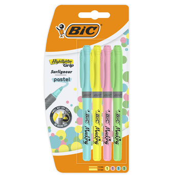 BIC Marcador Marking ™, Corpo Redondo, Ponta de Cinzel, 1,5 e 3,5 mm, Cores Pastel Sortidas, Embalagem 4 Unidades