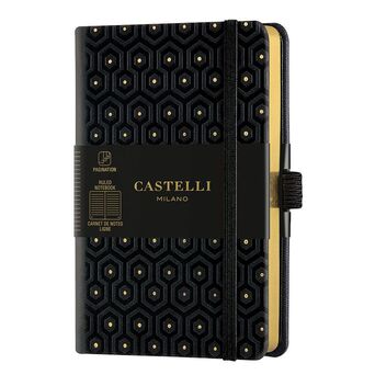 CASTELLI Bloco de Notas Honeycomb, 9 x 14 cm, 96 Folhas, Pautado, Capa Preta e Dourada