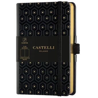 CASTELLI Bloco de Notas Honeycomb, 9 x 14 cm, 120 Folhas, Liso, Capa Preta e Dourada