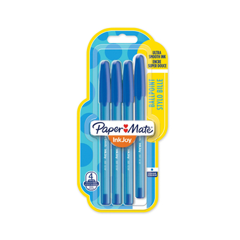PAPER MATE Esferográfica InkJoy™ 100, Ponta Média de 1 mm, Corpo Translúcido, Tinta Azul, Embalagem 4 Unidades