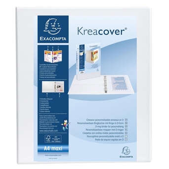 EXACOMPTA Dossier Kreacover® de 2 argolas em D de 16 mm, A4 Maxi, 140 folhas, Capas Personalizáveis, Lombada de Cartão com Polipropileno, Branco