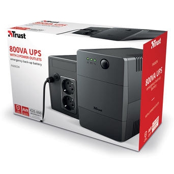 Trust Unidade de Alimentação Ininterrupta UPS Paxxon, 800 Va, 2 Tomadas, Preto