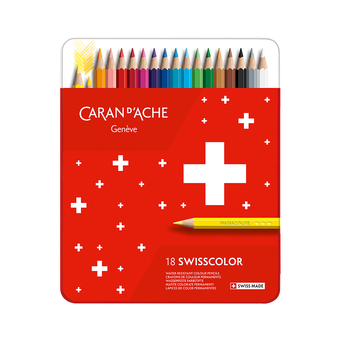 Caran D'Ache Lápis de Cor Swisscolor Secos, Corpo Hexagonal, Caixa de 18 Cores