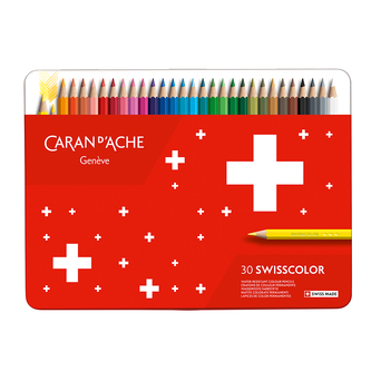 Caran D'Ache Lápis de Cor Swisscolor Secos, Corpo Hexagonal, Caixa de 30 Cores