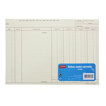 Staples Fichas de Conta Corrente, A5, 148 x 210 mm,  120 g/m², Creme, 100 Unidades