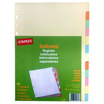 Staples Separador Pré-Impresso, Cartão, 12 Secções, A4, Várias Cores