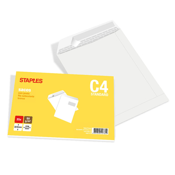 Staples Envelope Comercial, International C4, 324 x 229 mm, Com Janela, Autocolante, Papel, Branco, Pack 25 Unidades