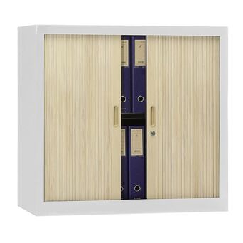 Staples Armário com Portas de Persiana, 120 x 102 x 42 cm, 2 Prateleiras, Alumínio/Faia