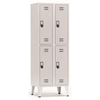 Staples Vestiário 4 Cacifos Sobrepostos, 60 x 190 x 50 cm, Corpo Cinzento, Portas Cinzentas, Fechadura Tipo 11