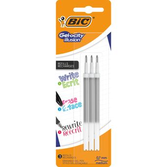 BIC Recarga Esferográfica Gel Apagável Gel-ocity® Illusion, Ponta Média 0,7 mm, Preto, 3 Unidades