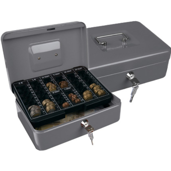 Q CONNECT Cofre com Bandeja para Moedas, Aço, 25 x 9 x 18 cm, Prateado