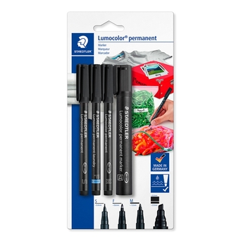STAEDTLER Marcador Permanente Lumocolor, Pontas de Vários Tamanhos, Preto, 4 Unidades