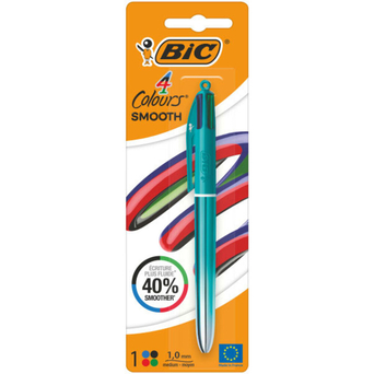 BIC Esferográfica Retrátil 4 Colours®, Ponta Média de 1 mm, Tinta Azul, Preto, Vermelho e Verde, Corpo de Cores Sortidas