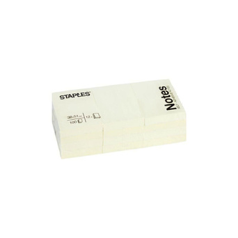 Staples Blocos de Notas Autocolantes, 51 x 38 mm, 70 g/m², Amarelo Pastel. Embalagem 12 Blocos