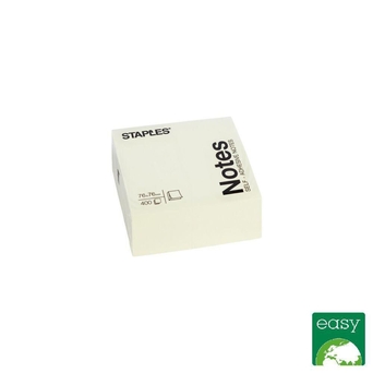 Staples Cubo de Notas Autocolantes, 76 x 76 mm, 70 g/m², Amarelo Pastel