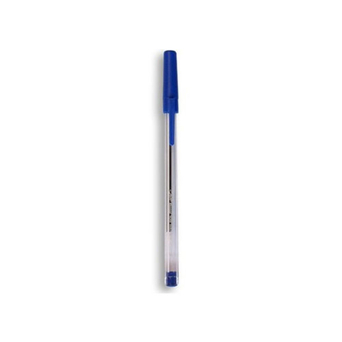 MAB Esferográfica Stick, Ponta de 0,7 mm, Corpo Transparente, com Clipe, Tinta Azul