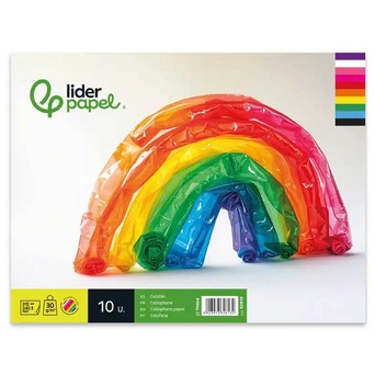 LIDERPAPEL Bloco de Papel Celofane, 315 x 240 mm, 10 Folhas, Branco, Azul, Amarelo, Verde e Vermelho
