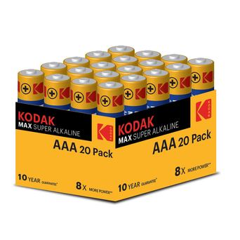 KODAK Pilha Alcalina Max Super AAA LR03, 20 Unidades