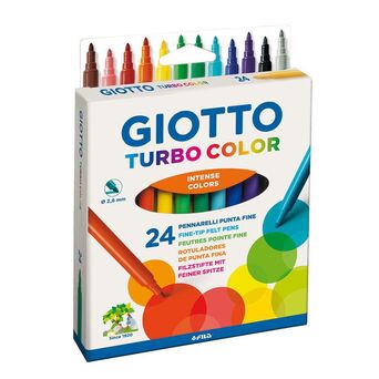 GIOTTO Caneta de Feltro Turbo Color, Ponta Fina 2,8 mm, Embalagem de 24 Cores Sortidas