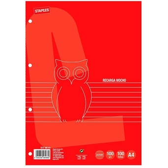 Staples Recarga A4, 100 Folhas, 100Gr, Pautado