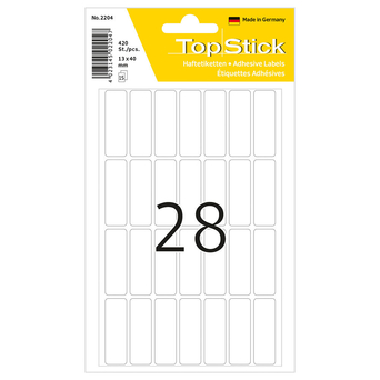 TOPSTICK Etiquetas Multiusos, 28 Etiquetas por Folha, 13 x 40 mm, Branco, 15 Folhas