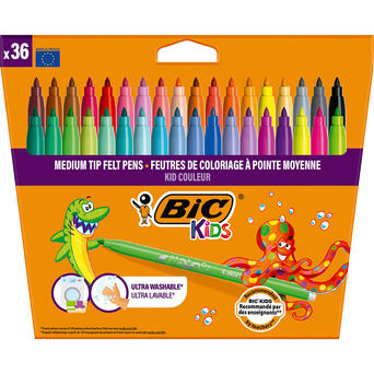 BIC Canetas de Feltro Kids, Ponta Média, 36 Cores Sortidas