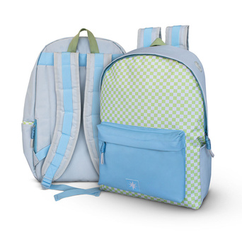 FIRMO Mochila Escolar Square Up, Poliéster Reciclado RPET, 45,5 x 31 x 14 cm, Azul e Verde Claro