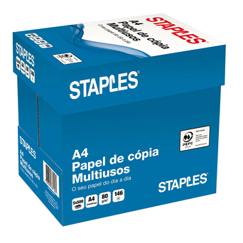Staples Papel Impressora A4 Multiusos, 80 g/m², Branco, Caixa 5 Resmas