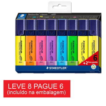 STAEDTLER Marcadores Flourescentes Textsurfer Classic, Ponta de Cinzel 1 - 5 mm, Sortido, Leve 8 Pague 6